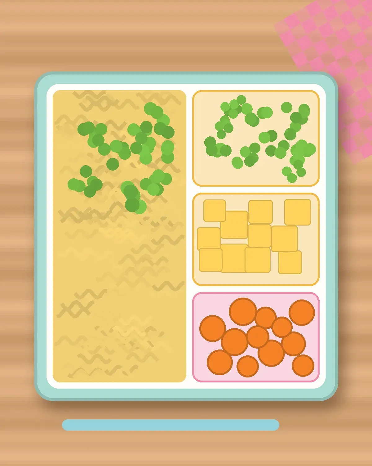 Illustration of Butter Pasta Shells with Peas in a colourful bento box