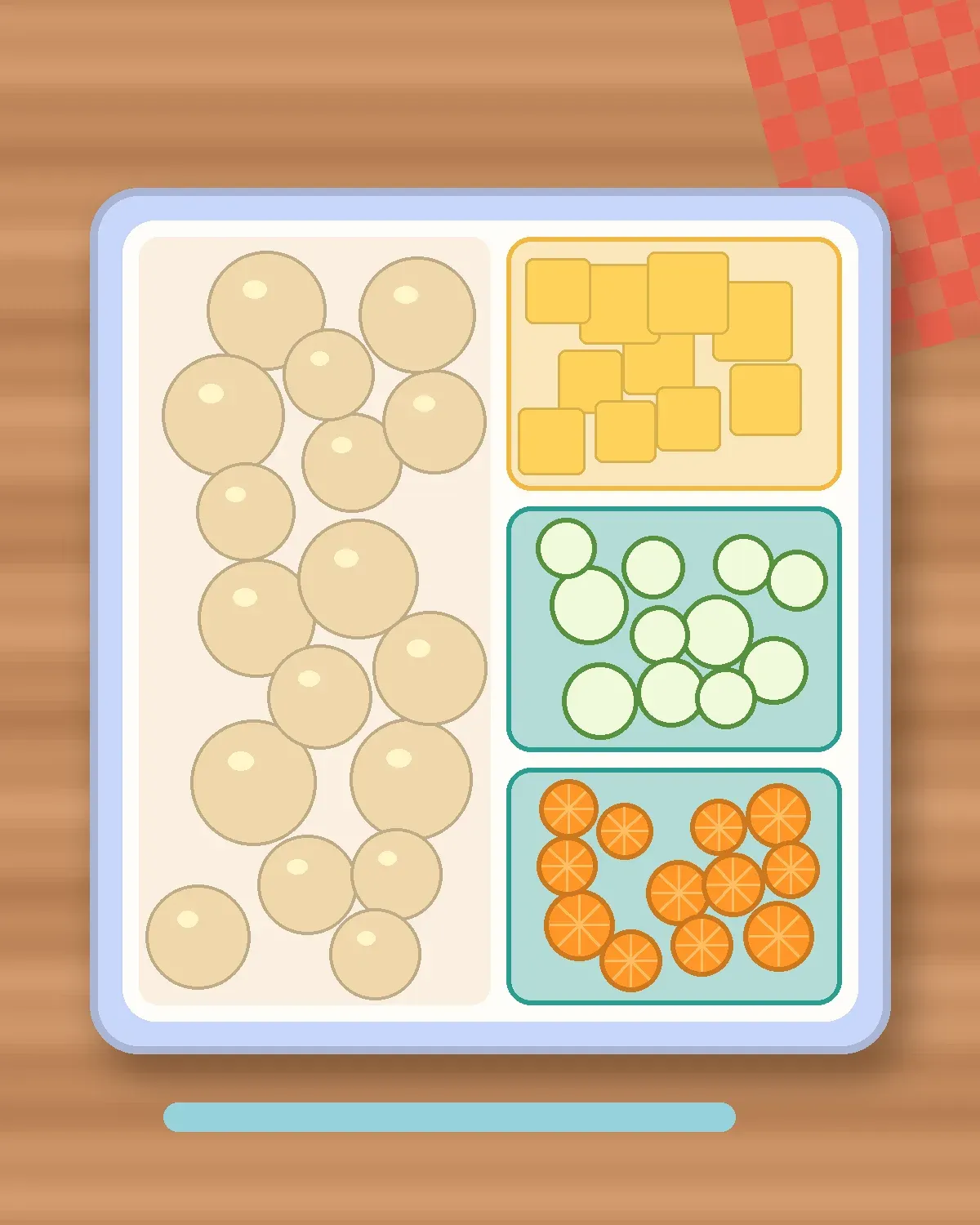 Illustration of Cheese & Cucumber Pinwheels in a colourful bento box