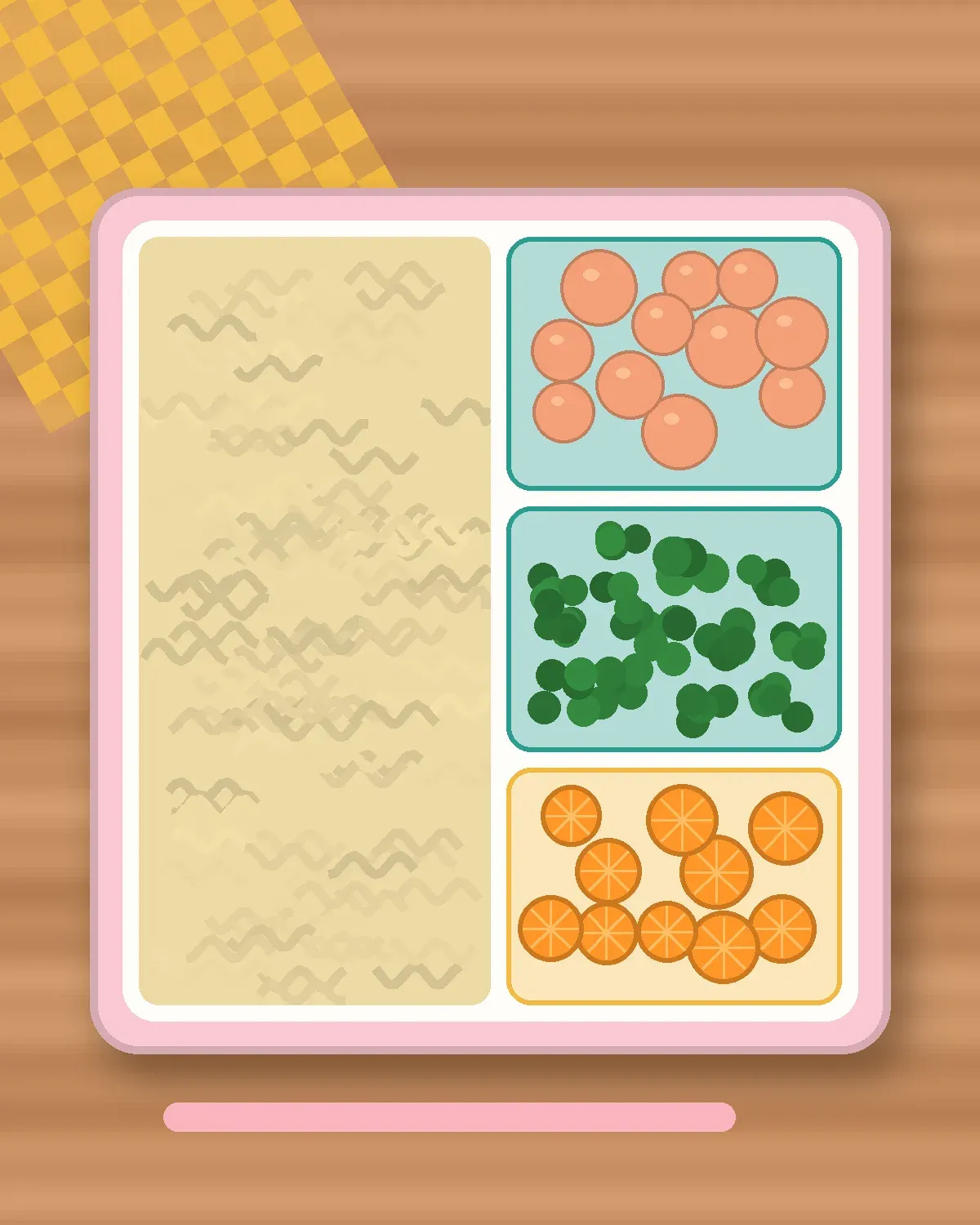 Illustration of Fish Ball Noodle Soup in a colourful bento box