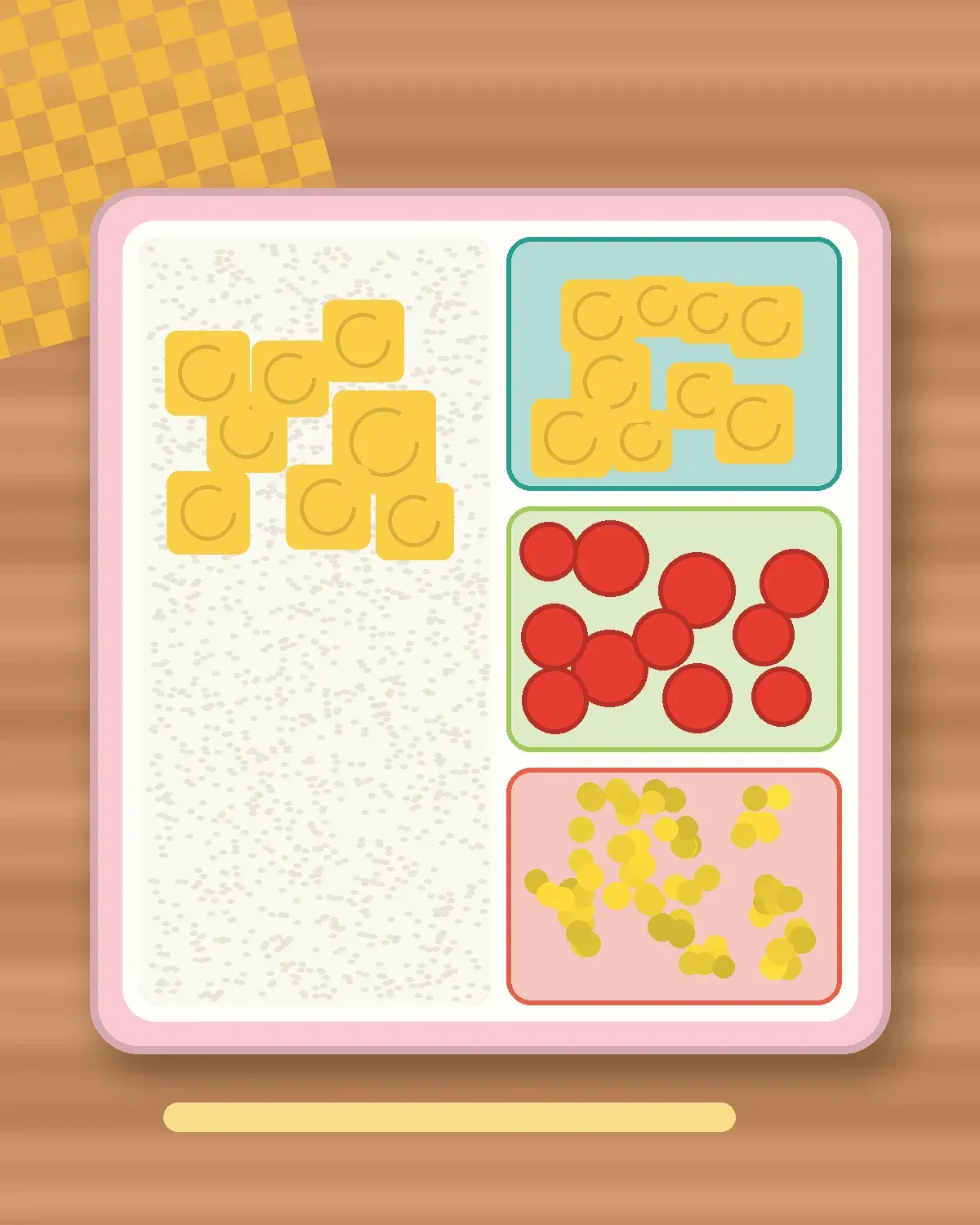 Illustration of Mild Tomato Egg over Rice in a colourful bento box