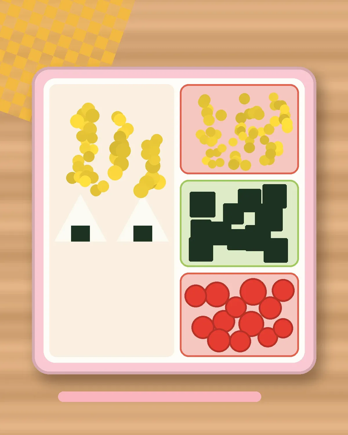 Illustration of Mini Onigiri with Corn in a colourful bento box