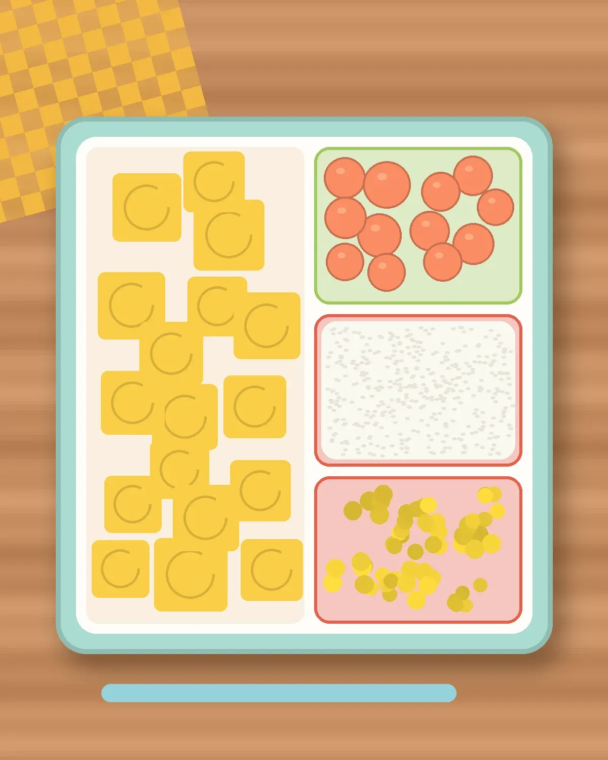 Illustration of Prawn Omelette in a colourful bento box