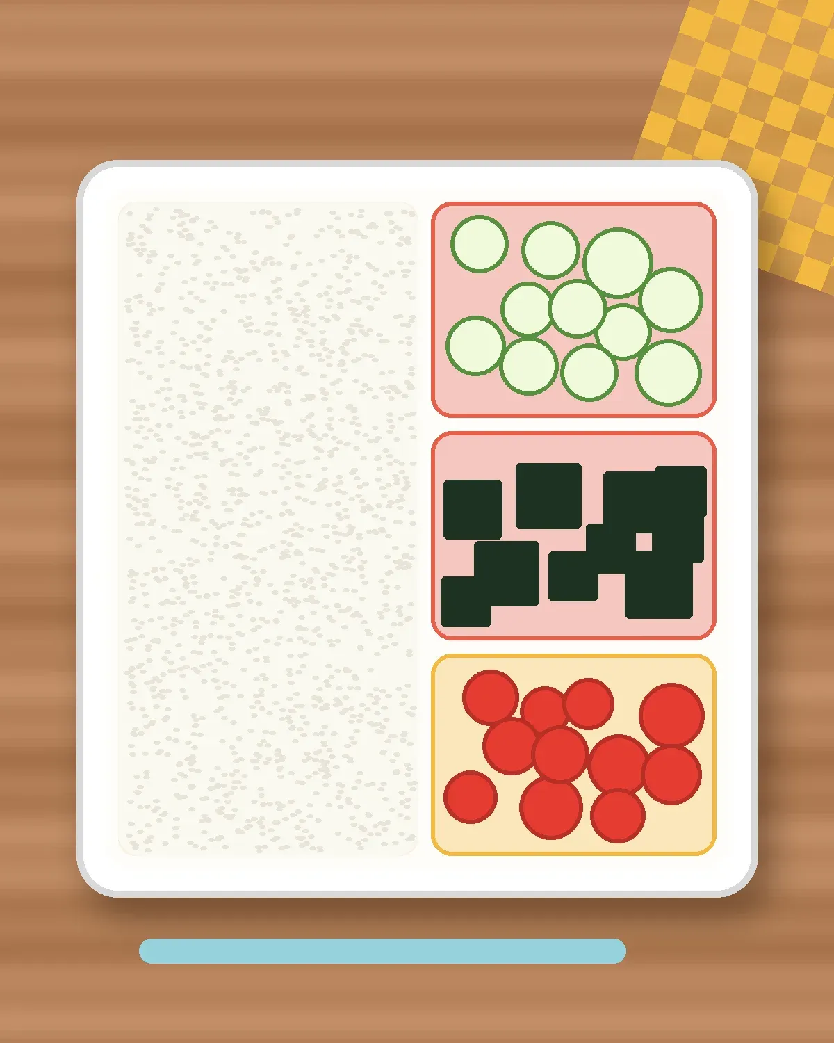 Illustration of Sushi Cucumber Rolls in a colourful bento box