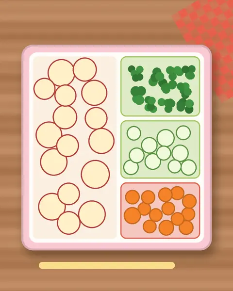 Illustration of Apple Slices with Lemon in a colourful bento box