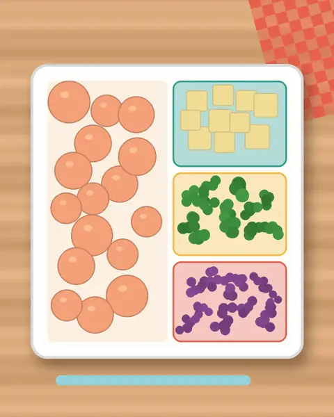 Illustration of Baked Salmon & Potatoes in a colourful bento box