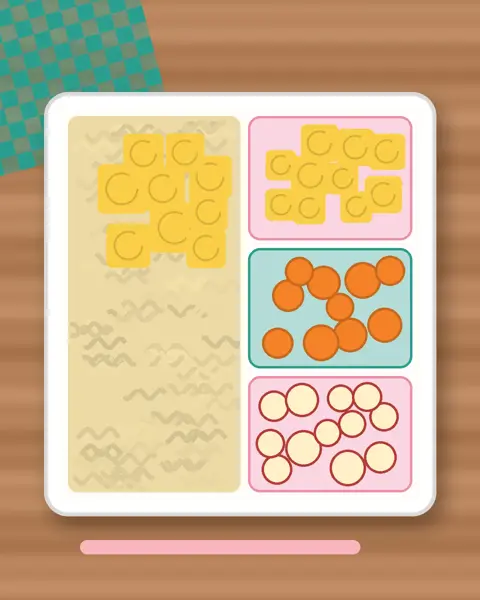 Illustration of Bee Hoon with Egg & Carrot in a colourful bento box