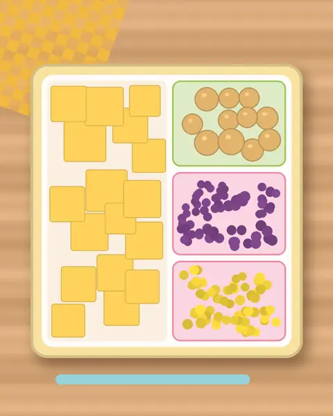 Illustration of Cheese Cubes & Crackers in a colourful bento box