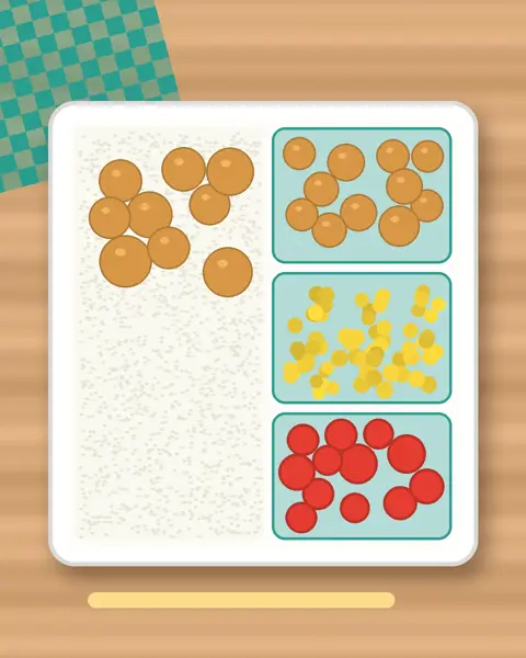 Illustration of Chicken & Corn Congee in a colourful bento box