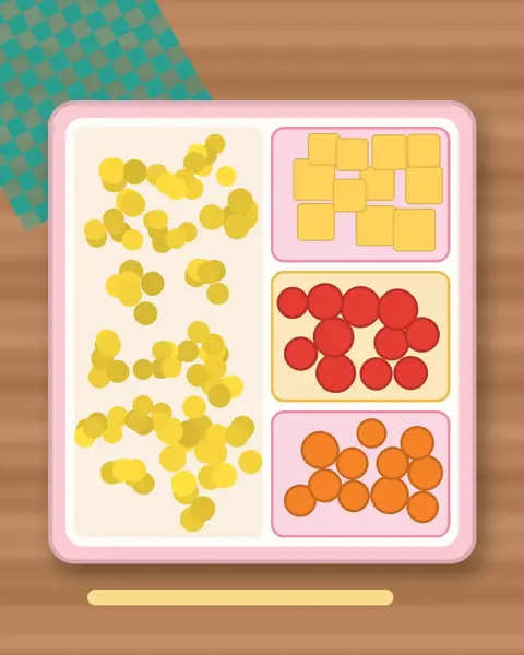 Illustration of Korean Corn Cheese Cup in a colourful bento box