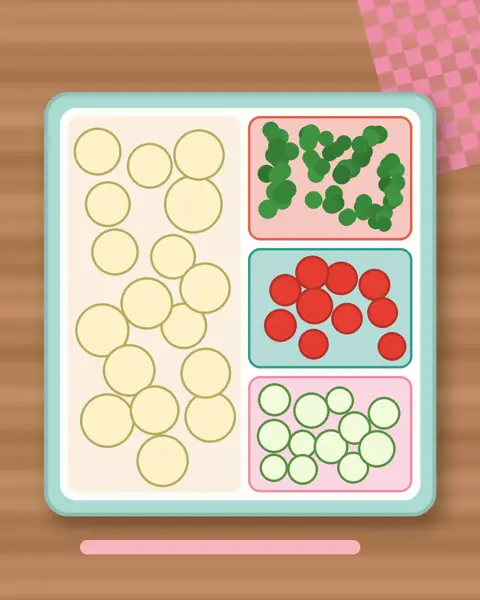 Illustration of Korean Pear Fans in a colourful bento box