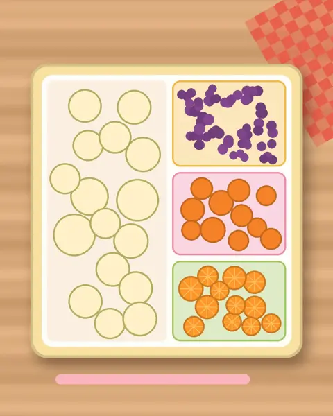 Illustration of Pear Fans in a colourful bento box