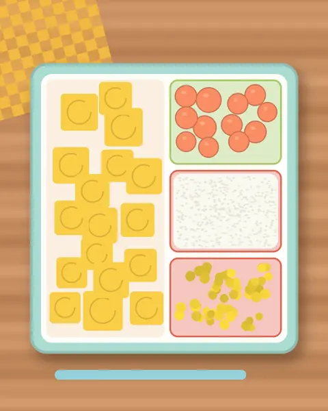 Illustration of Prawn Omelette in a colourful bento box
