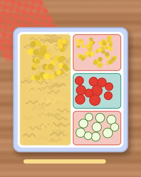 Illustration of Rainbow Pasta Salad in a colourful bento box