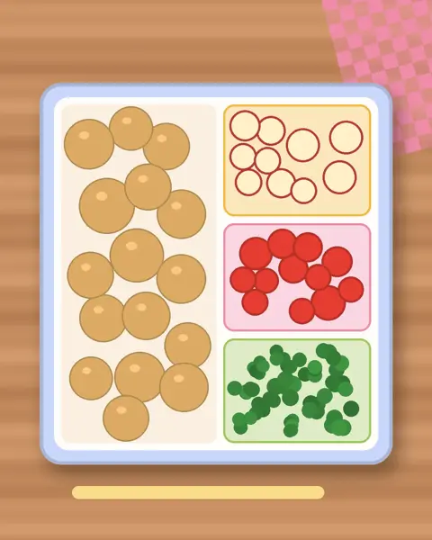 Illustration of Rice Cracker Mix in a colourful bento box