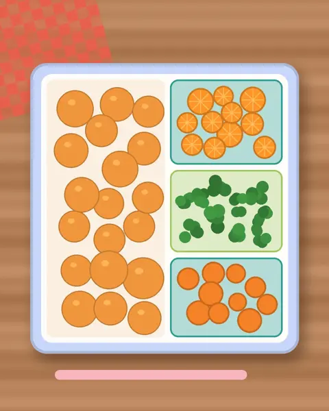 Illustration of Roasted Sweet Potato Wedges in a colourful bento box