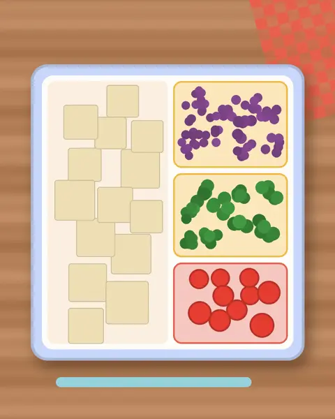 Illustration of Soy-Glazed Tofu Cubes in a colourful bento box