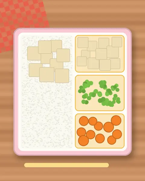 Illustration of Tofu Fried Rice in a colourful bento box