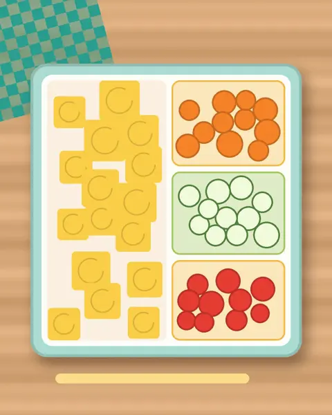 Illustration of Veggie Pajeon Pancake Wedges in a colourful bento box