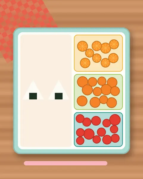 Illustration of Yaki Onigiri (Grilled Rice Triangles) in a colourful bento box